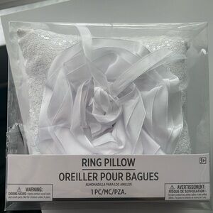 White Wedding Ring Pillow with Sequins Ribbon Flower